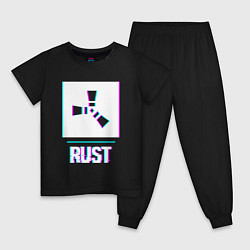 Пижама хлопковая детская Rust в стиле glitch и баги графики, цвет: черный