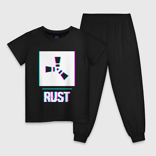 Детская пижама Rust в стиле glitch и баги графики / Черный – фото 1