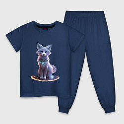 Пижама хлопковая детская Полярная лиса с украшениями, цвет: тёмно-синий