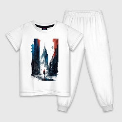 Пижама хлопковая детская Ощущение Москвы - коллекция Бело-сине-красный - Ху, цвет: белый