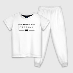 Пижама хлопковая детская Destiny gaming champion: рамка с лого и джойстиком, цвет: белый