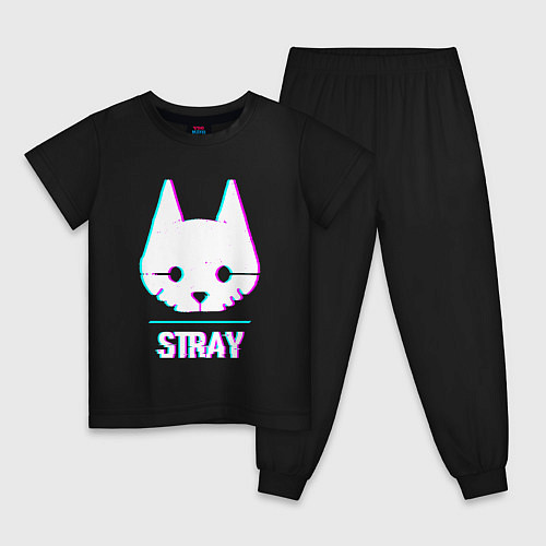 Детская пижама Stray в стиле glitch и баги графики / Черный – фото 1