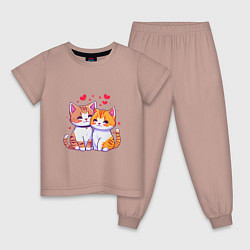 Пижама хлопковая детская Влюбленные котята рисунок, цвет: пыльно-розовый