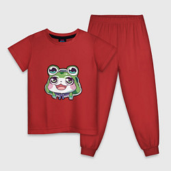 Пижама хлопковая детская Ахегао аниме девочка в шапке жабки, цвет: красный