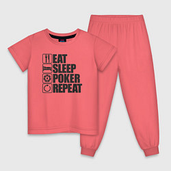 Пижама хлопковая детская Eat, sleep, poker, repeat, цвет: коралловый
