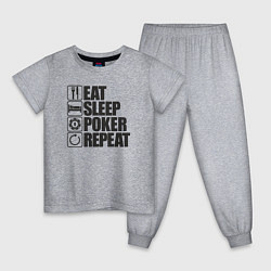 Пижама хлопковая детская Eat, sleep, poker, repeat, цвет: меланж