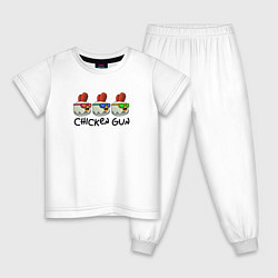 Пижама хлопковая детская Chicken gun - три курочки, цвет: белый