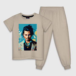 Пижама хлопковая детская Джонни Депп - суровый взгляд, цвет: миндальный