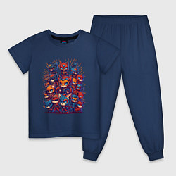 Пижама хлопковая детская Коты супергерои, цвет: тёмно-синий