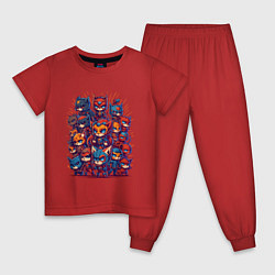 Пижама хлопковая детская Коты супергерои, цвет: красный