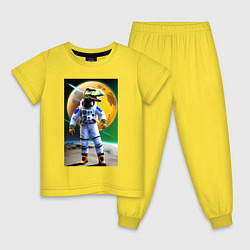 Пижама хлопковая детская Динозавр-космонавт - нейросеть, цвет: желтый