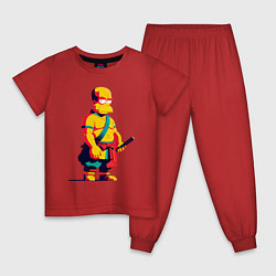 Пижама хлопковая детская Гомер Симпсон самурай - нейросеть, цвет: красный