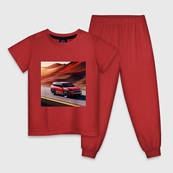 Пижама хлопковая детская Машина на пустынной дороге, цвет: красный