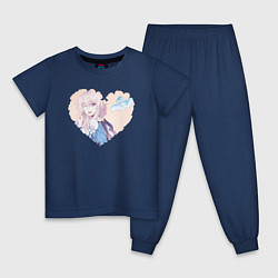 Пижама хлопковая детская Марта 7 в сердечке, цвет: тёмно-синий