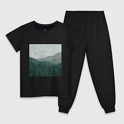 Пижама хлопковая детская Туманные холмы и лес, цвет: черный