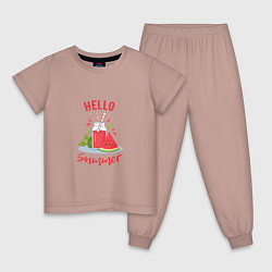 Пижама хлопковая детская Hello summer и сочный смузи из арбуза с базиликом, цвет: пыльно-розовый