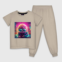 Пижама хлопковая детская Антропоморфный еж в очках и куртке, цвет: миндальный