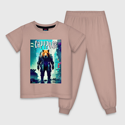 Детская пижама Capypunk - urban style - neural network / Пыльно-розовый – фото 1