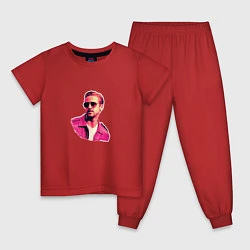Пижама хлопковая детская Райан Гослинг розовый арт, цвет: красный