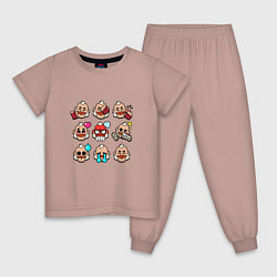 Пижама хлопковая детская Значки на Сэм Пины Бравл Старс Sam, цвет: пыльно-розовый