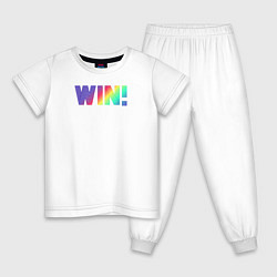 Пижама хлопковая детская Разноцветная надпись win, цвет: белый
