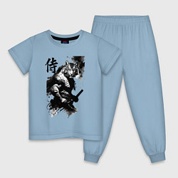 Пижама хлопковая детская Tiger samurai - hieroglyph - art, цвет: мягкое небо