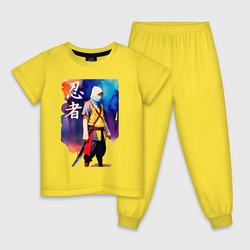 Детская пижама Ниндзя - иероглифы - живопись / Желтый – фото 1