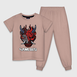 Пижама хлопковая детская Samurai logo, цвет: пыльно-розовый