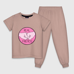 Пижама хлопковая детская Дружба на кулачках, цвет: пыльно-розовый