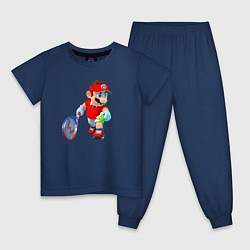Пижама хлопковая детская Марио играет, цвет: тёмно-синий