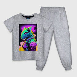 Пижама хлопковая детская Dino astronaut - neural network, цвет: меланж