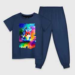 Пижама хлопковая детская Акварельный Пикачу - поп-арт, цвет: тёмно-синий