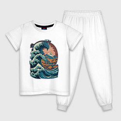 Пижама хлопковая детская Морской дракон в стиле японского укиё-э, цвет: белый