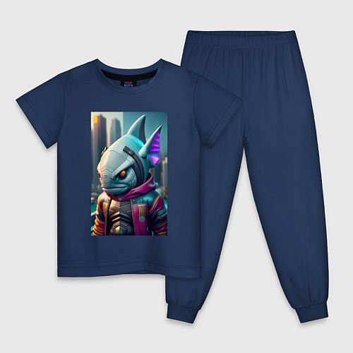 Детская пижама Fantastic character - cyberpunk - neural network / Тёмно-синий – фото 1