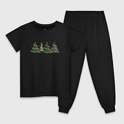 Пижама хлопковая детская Новогодние деревья, цвет: черный
