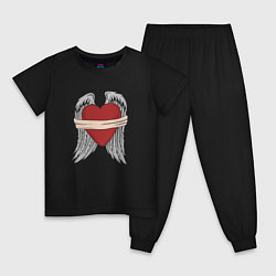 Пижама хлопковая детская Сердце с крыльями, цвет: черный