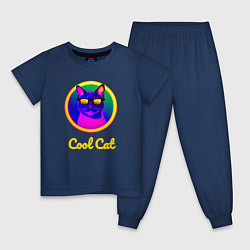Пижама хлопковая детская Крутой кот в очках, цвет: тёмно-синий