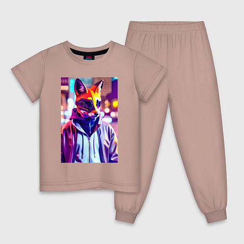 Детская пижама Cyber fox - neon - city / Пыльно-розовый – фото 1