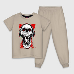 Пижама хлопковая детская DnB skull, цвет: миндальный