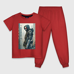 Пижама хлопковая детская Городской киберпанк - крутой чувак, цвет: красный