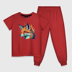 Пижама хлопковая детская Красочная лиса - нейросеть, цвет: красный