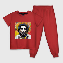 Пижама хлопковая детская Арт Граффити Боб Марли, цвет: красный