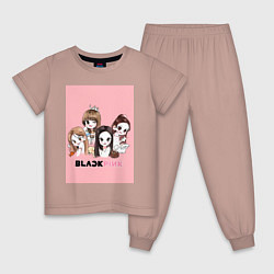 Пижама хлопковая детская Blackpink в мультяшном стиле, цвет: пыльно-розовый