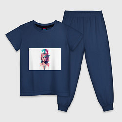 Пижама хлопковая детская Девушка акварельные краски, цвет: тёмно-синий
