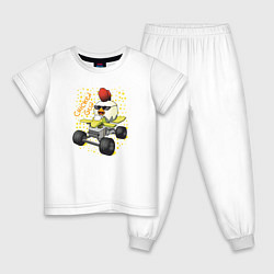 Пижама хлопковая детская Chicken Gun: цыпленок на квадроцикле, цвет: белый