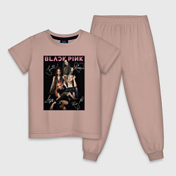 Пижама хлопковая детская Blackpink автограф, цвет: пыльно-розовый