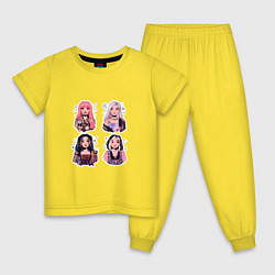 Пижама хлопковая детская Участницы Блэк Пинк в виде стикеров, цвет: желтый
