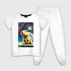 Пижама хлопковая детская Capybara brave astronaut - neural network, цвет: белый