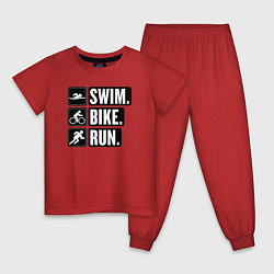 Пижама хлопковая детская Swim bike run, цвет: красный