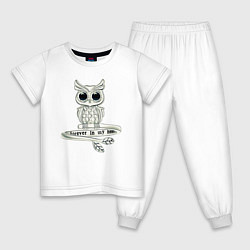 Пижама хлопковая детская Серебряная сова на кольце, цвет: белый
